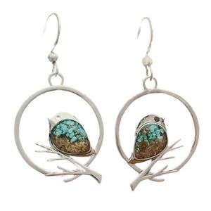 Silver and Two Tone Turquoise Hoop Drop Earrings